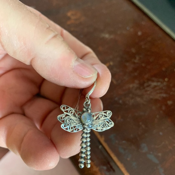 Sterling and Moonstone Dragonfly Earrings - Picture 4 of 5